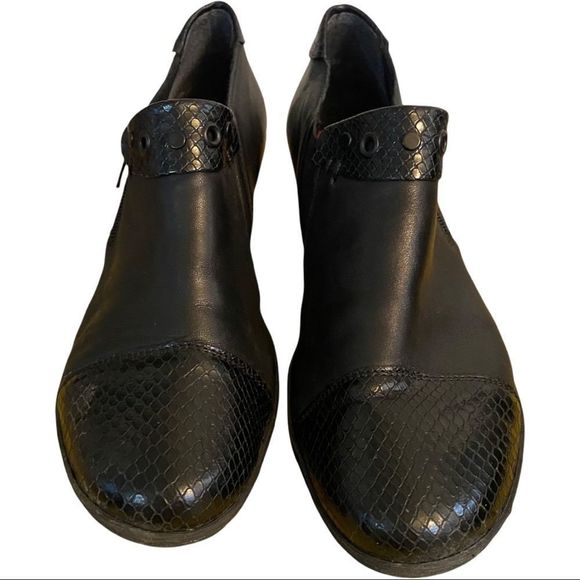 Rieker black genuine soft leather zipper round toe heeled shoes size 9 VGUC - Picture 2 of 9